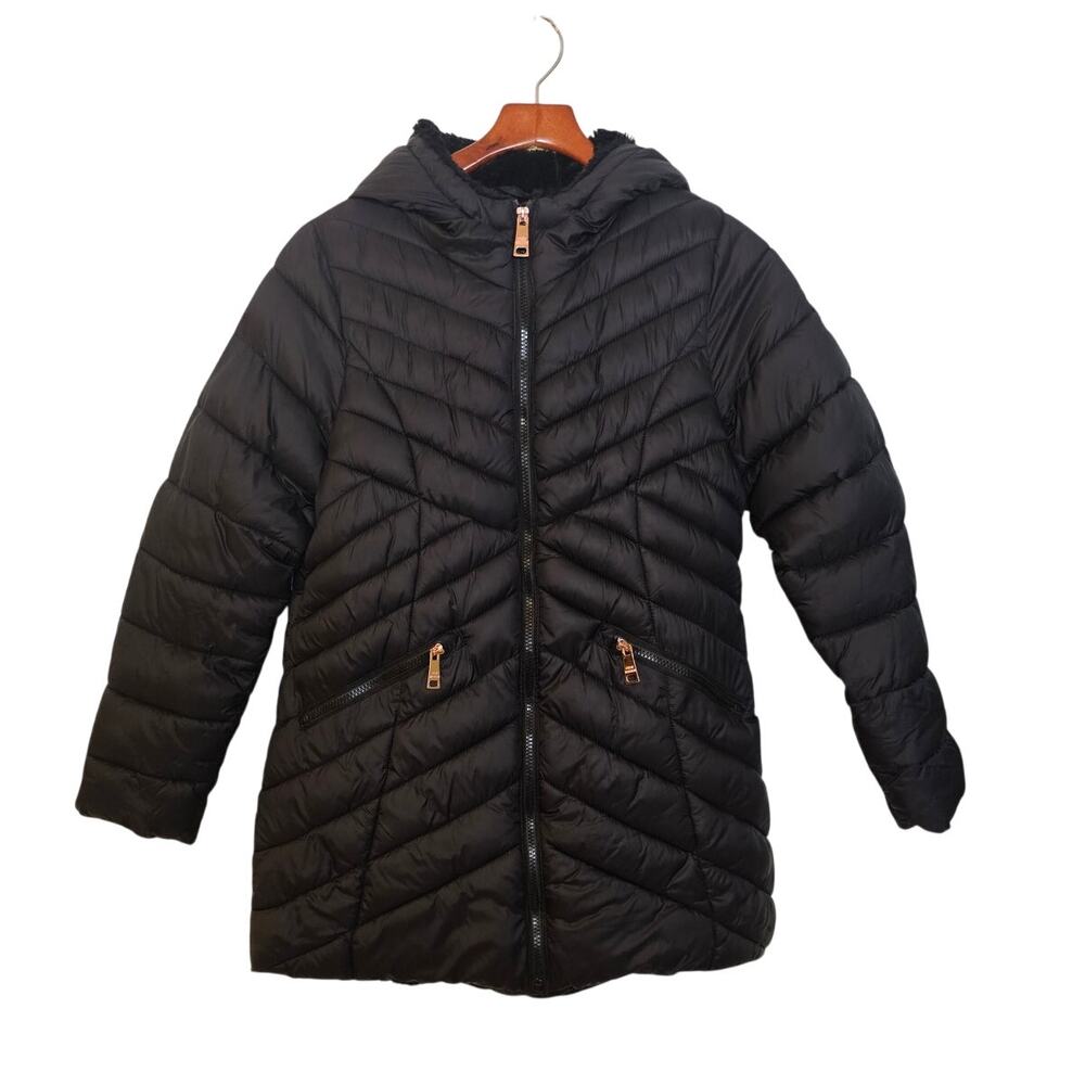 Steve Madden Black Chevron Quilted Puffer Jacket